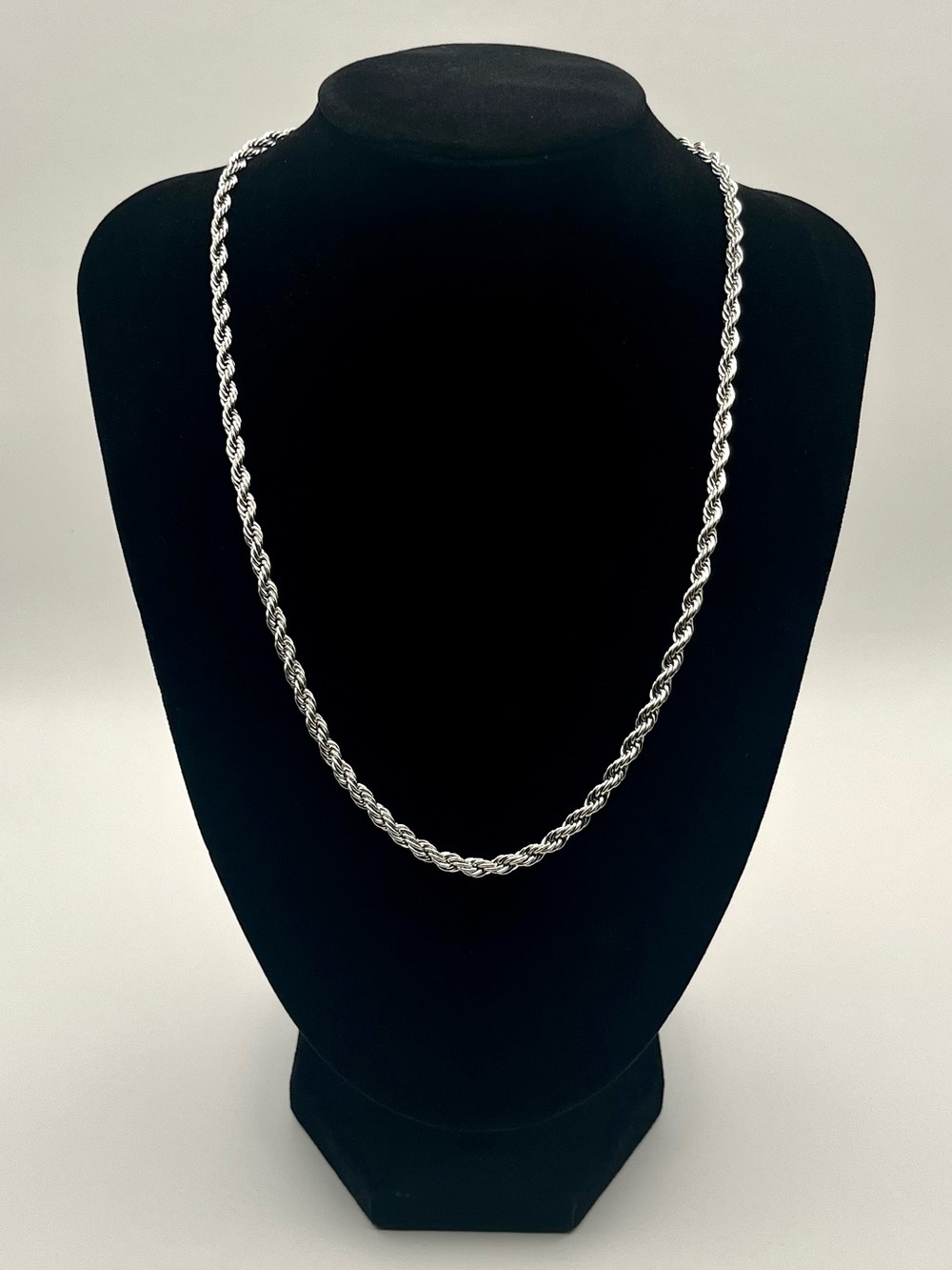 4mm Silver Plated Rope Chain Necklace 20” Men’s Unisex Jewelry